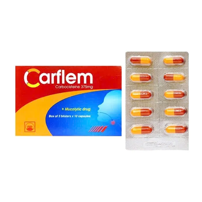 Carflem 375mg Pyme (Hộp 3 vỉ x 10 viên) – Làm loãng đờm, giảm nhớt dịch tiết đường hô hấp
